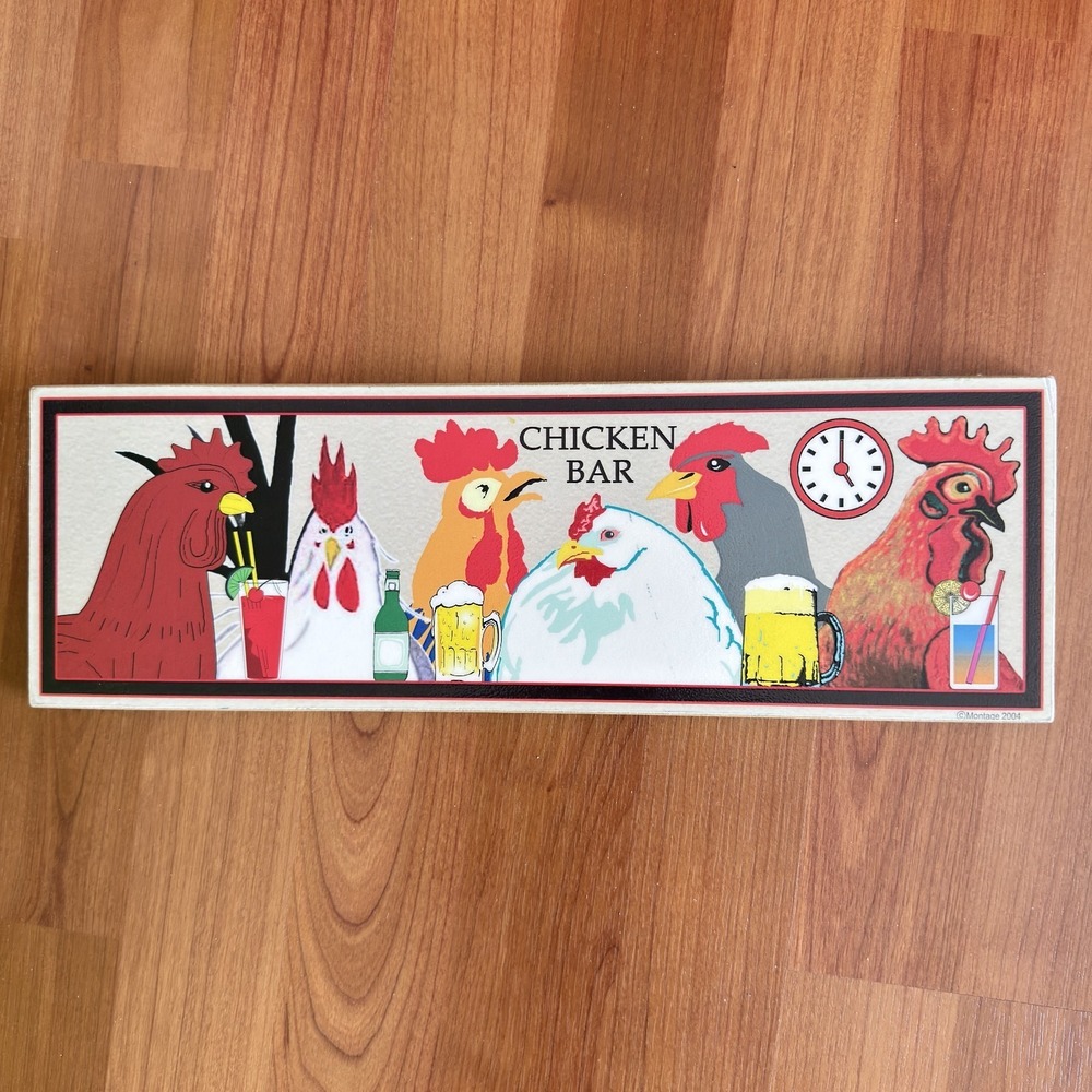 Montage Key West 2004 Bar Sign Chickens Drinks Hand Cut‎ Embossed Glossy Signed
